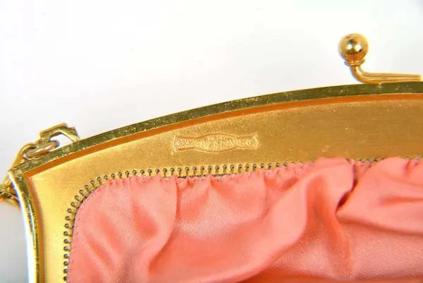 1920s Whiting & Davis Dresden Mesh Floral Silk Screened Bag