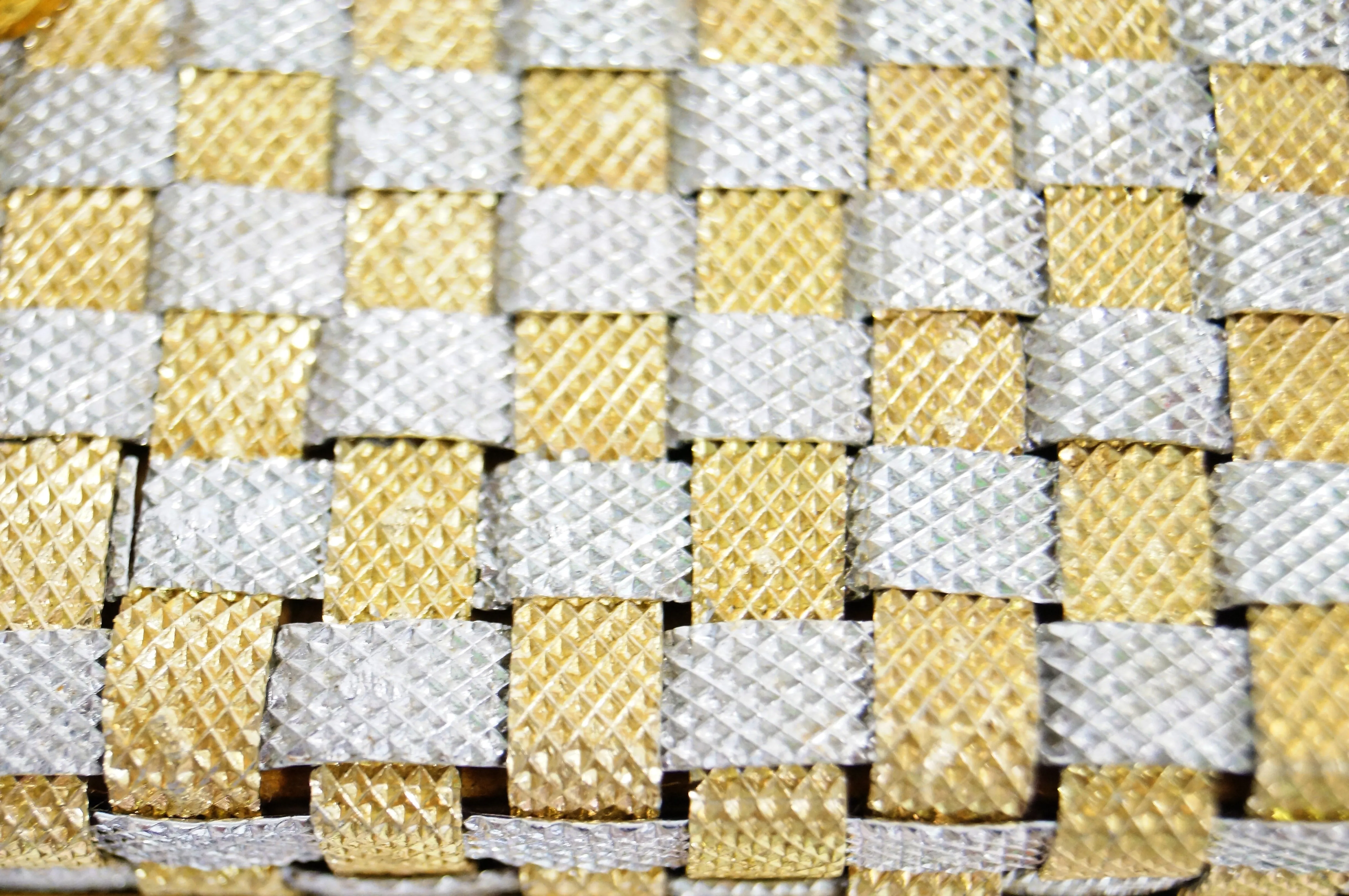 1950s Delil Silver and Gold Woven Metal Box Purse With Foil Opal Closure