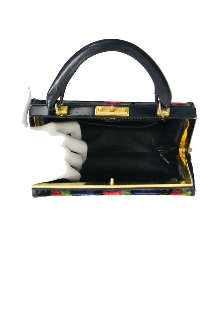1970s Roberta di Camerino Red Green Navy Black Stripe Devore Velvet Handbag