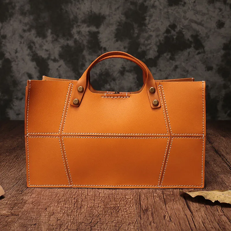 Brown Womens Handmade Leather Box Handbag Tote Brown Shoulder Bag Crossbody Purse For Women