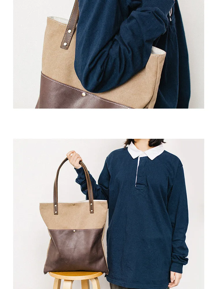 Canvas Tote Bags Khaki&Coffee Canvas Leather Handbag Womens Canvas Leather Tote Bags for Men