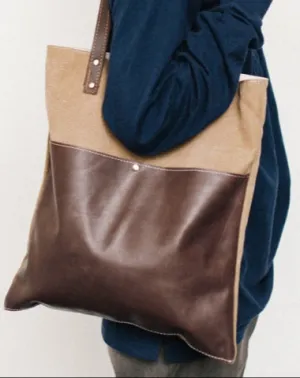 Canvas Tote Bags Khaki&Coffee Canvas Leather Handbag Womens Canvas Leather Tote Bags for Men