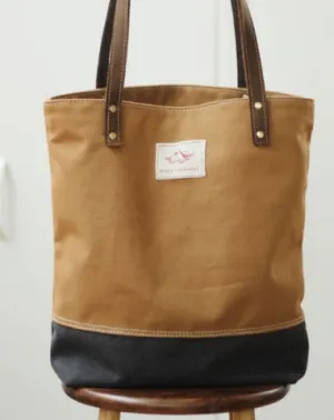 Canvas Tote Leather Straps Women Khaki&Black Leather Handle Canvas Tote Bag