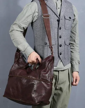 Casual Black Leather Mens 15 inches Tote Side Bag Large Messenger Bag Brown Tote Handbag Courier Bag for Men