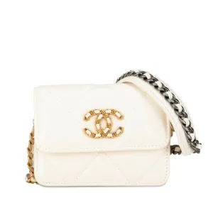 CHANEL Chanel 19 Chain Shoulder Bag White Gold Silver Lambskin Women's