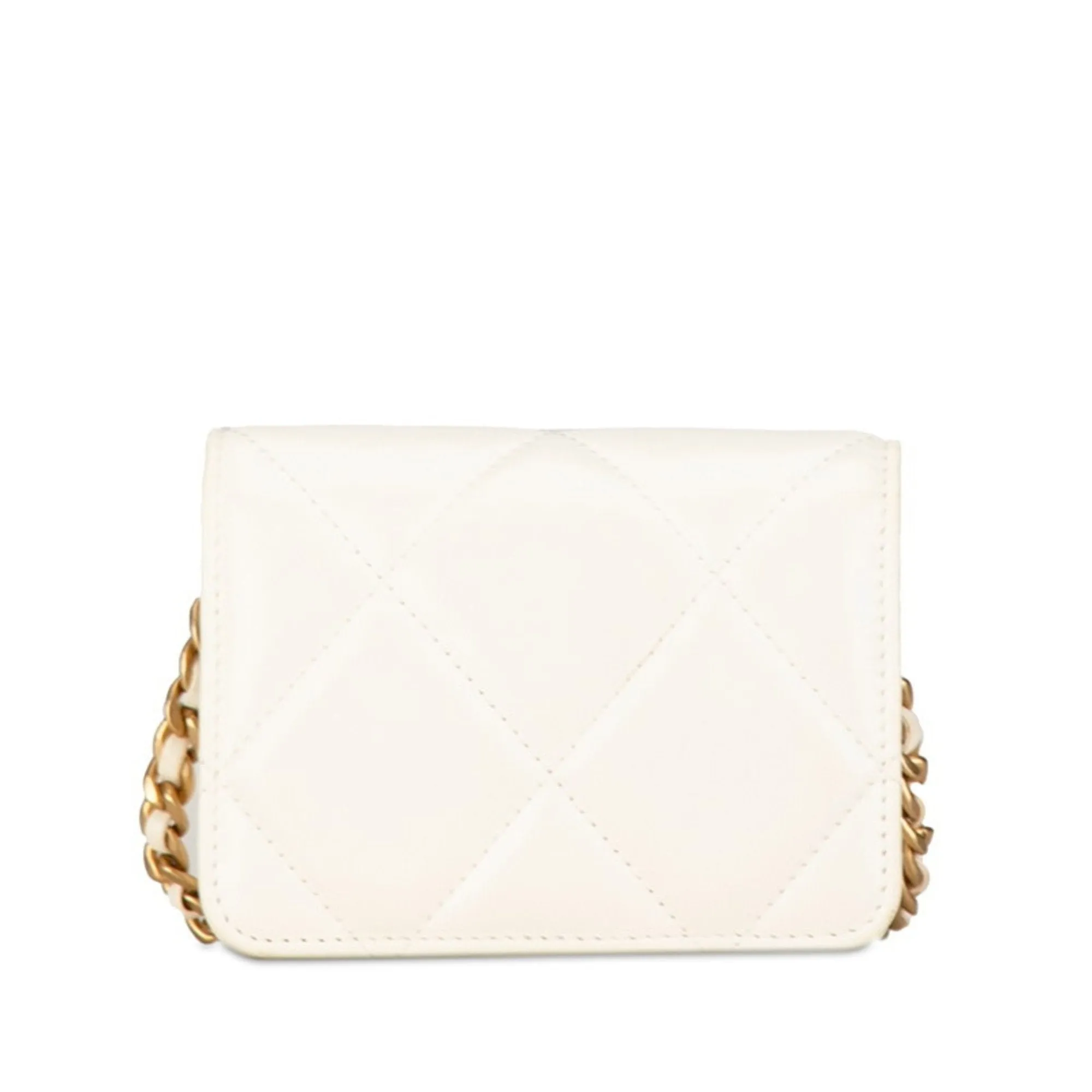 CHANEL Chanel 19 Chain Shoulder Bag White Gold Silver Lambskin Women's
