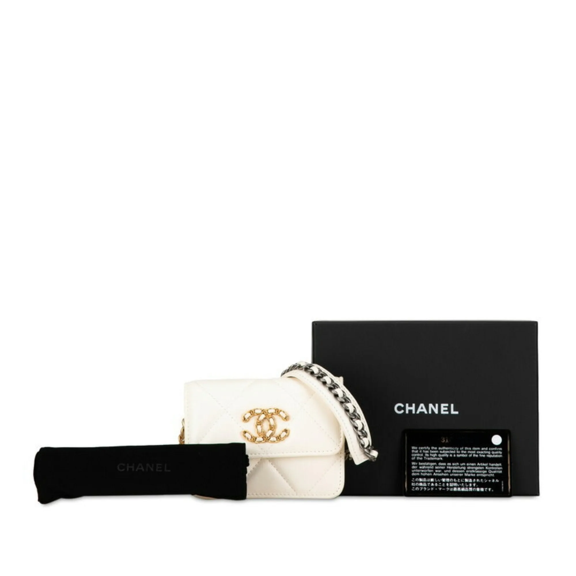 CHANEL Chanel 19 Chain Shoulder Bag White Gold Silver Lambskin Women's