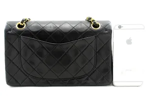 CHANEL Classic Double Flap 9" Chain Shoulder Bag Black Lambskin