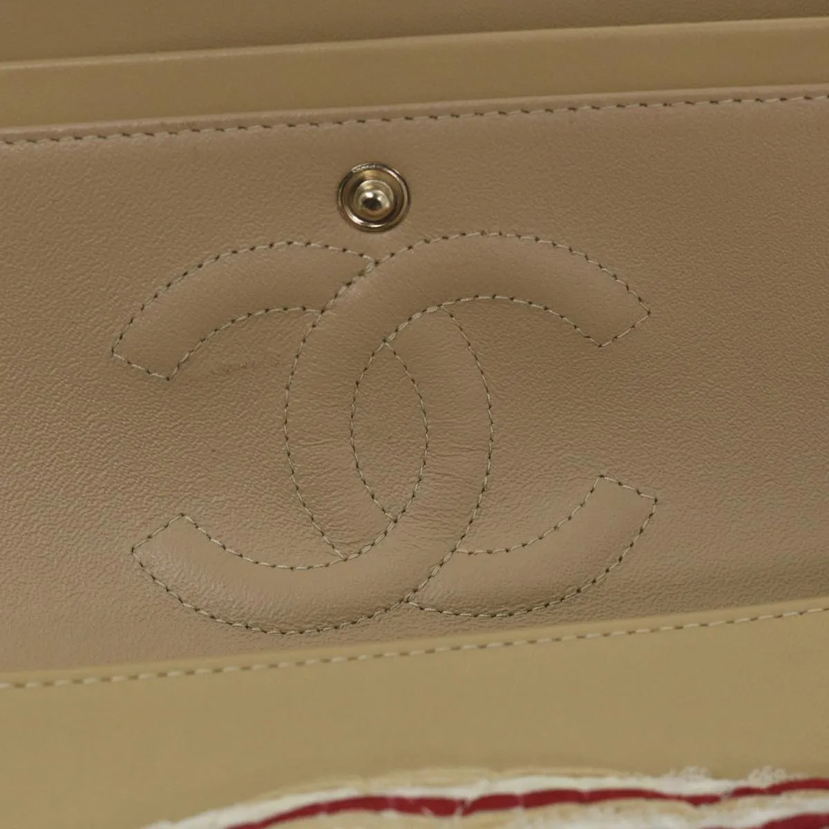 CHANEL Quilted Matelasse Chain Shoulder Bag Canvas Red Beige CC Auth 58343S