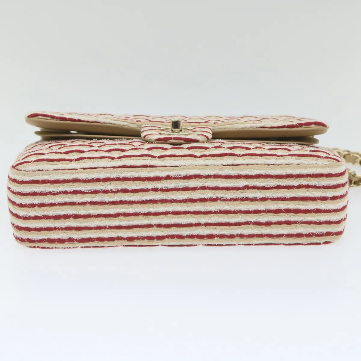 CHANEL Quilted Matelasse Chain Shoulder Bag Canvas Red Beige CC Auth 58343S