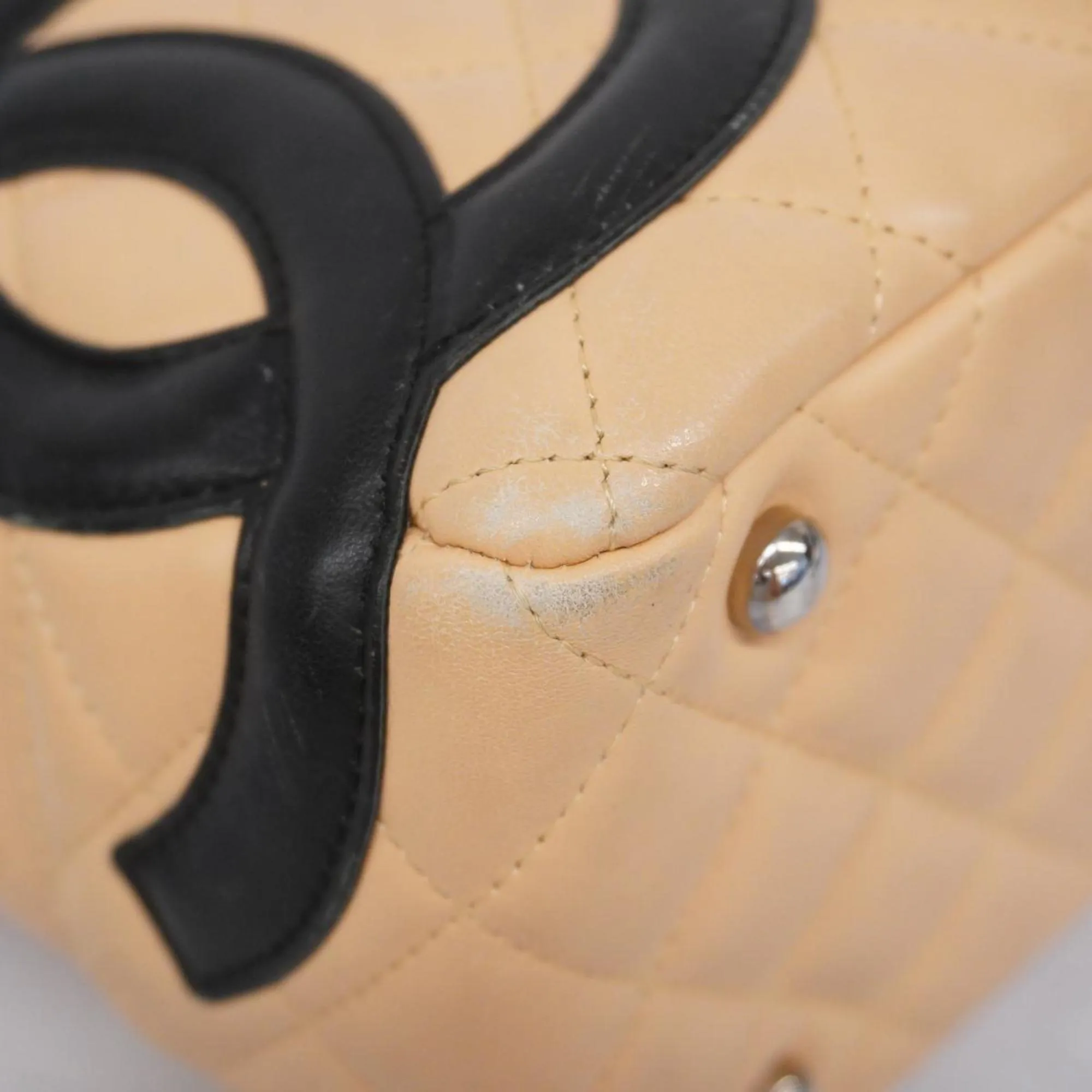 Chanel Shoulder Bag Cambon Lambskin Black Beige Women's