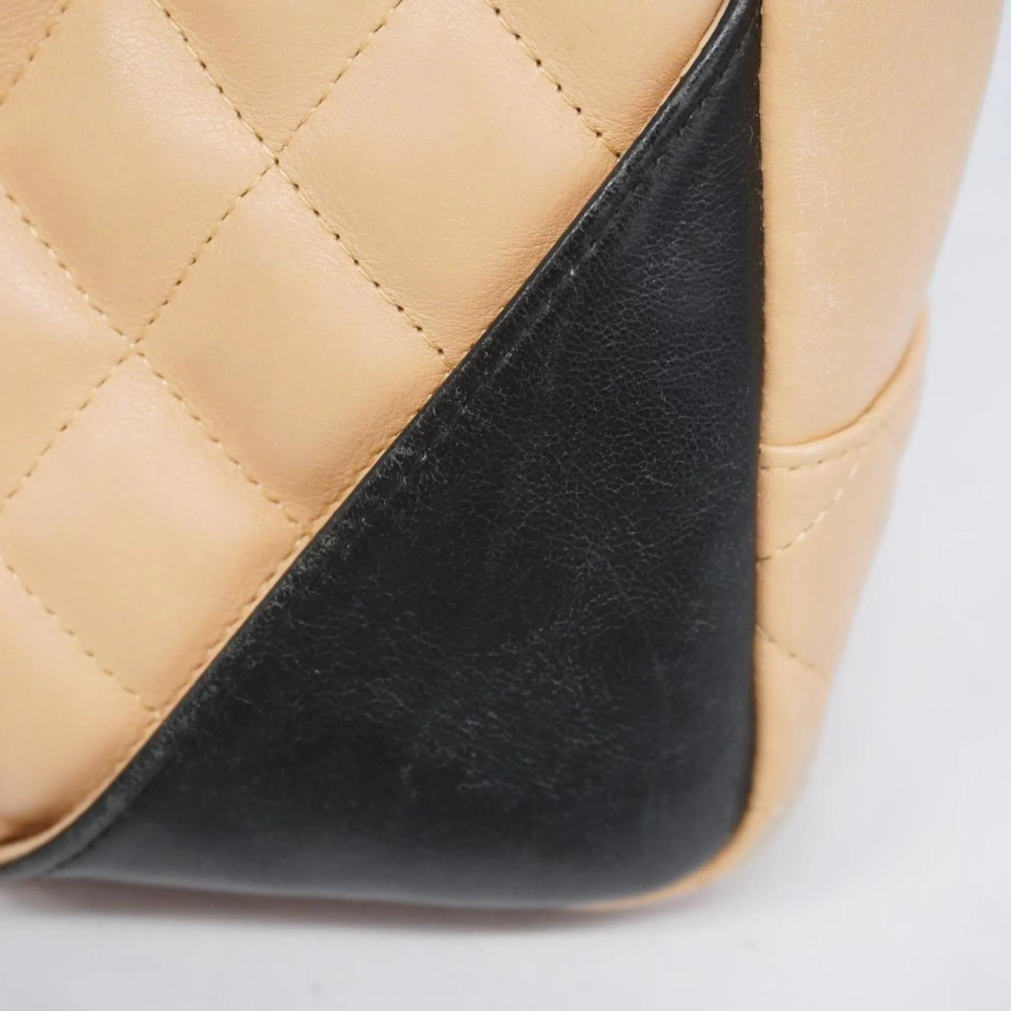 Chanel Shoulder Bag Cambon Lambskin Black Beige Women's