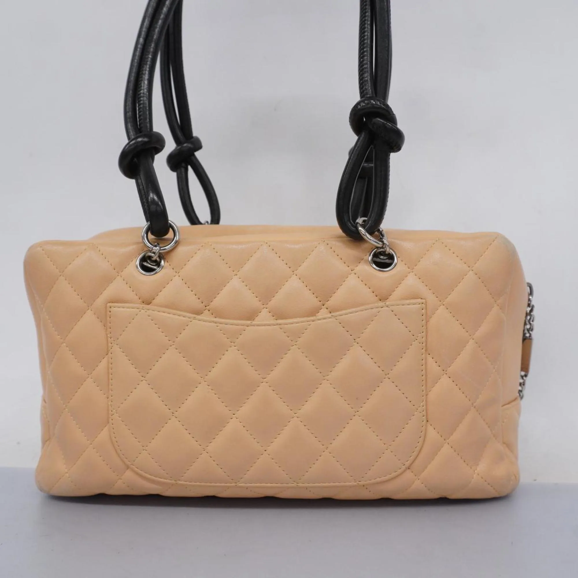 Chanel Shoulder Bag Cambon Lambskin Black Beige Women's