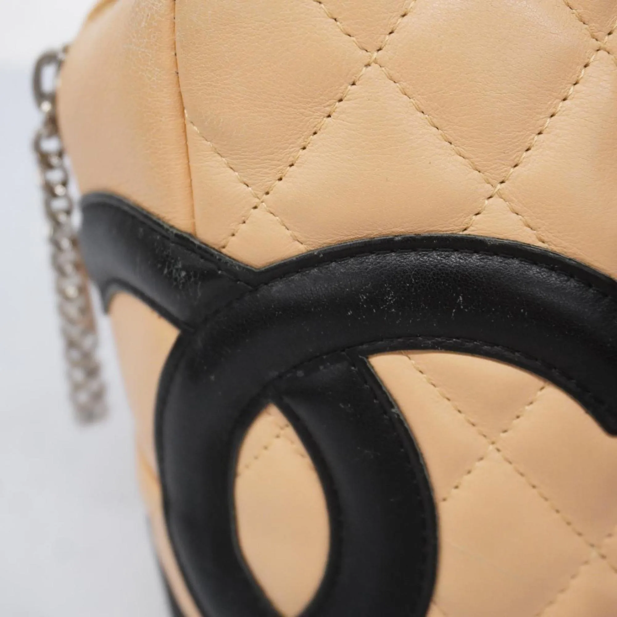 Chanel Shoulder Bag Cambon Lambskin Black Beige Women's