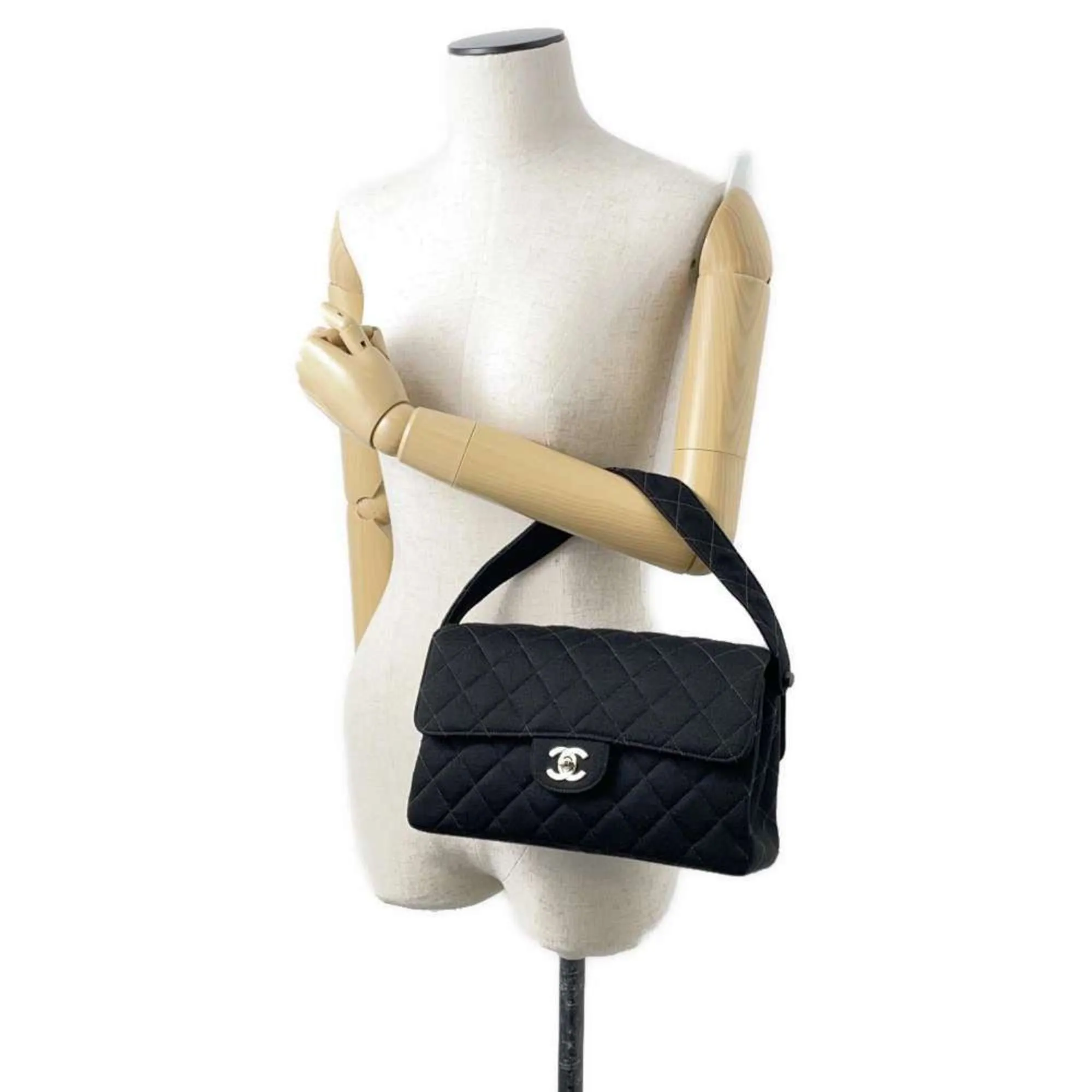 Chanel Shoulder Bag Double Face Matelasse Coco Mark Cotton CHANEL Black