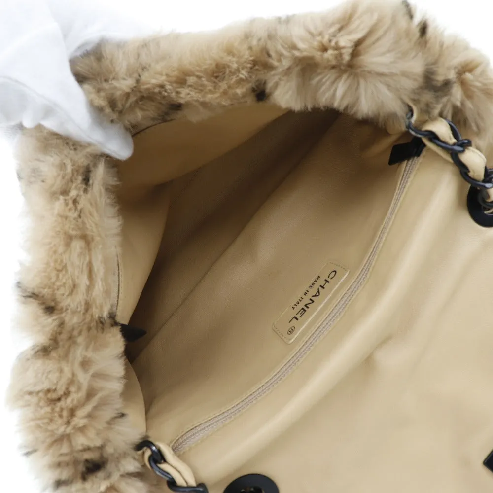 CHANEL Shoulder Bag Fur, Leather beige Matrasse ChainShoulder