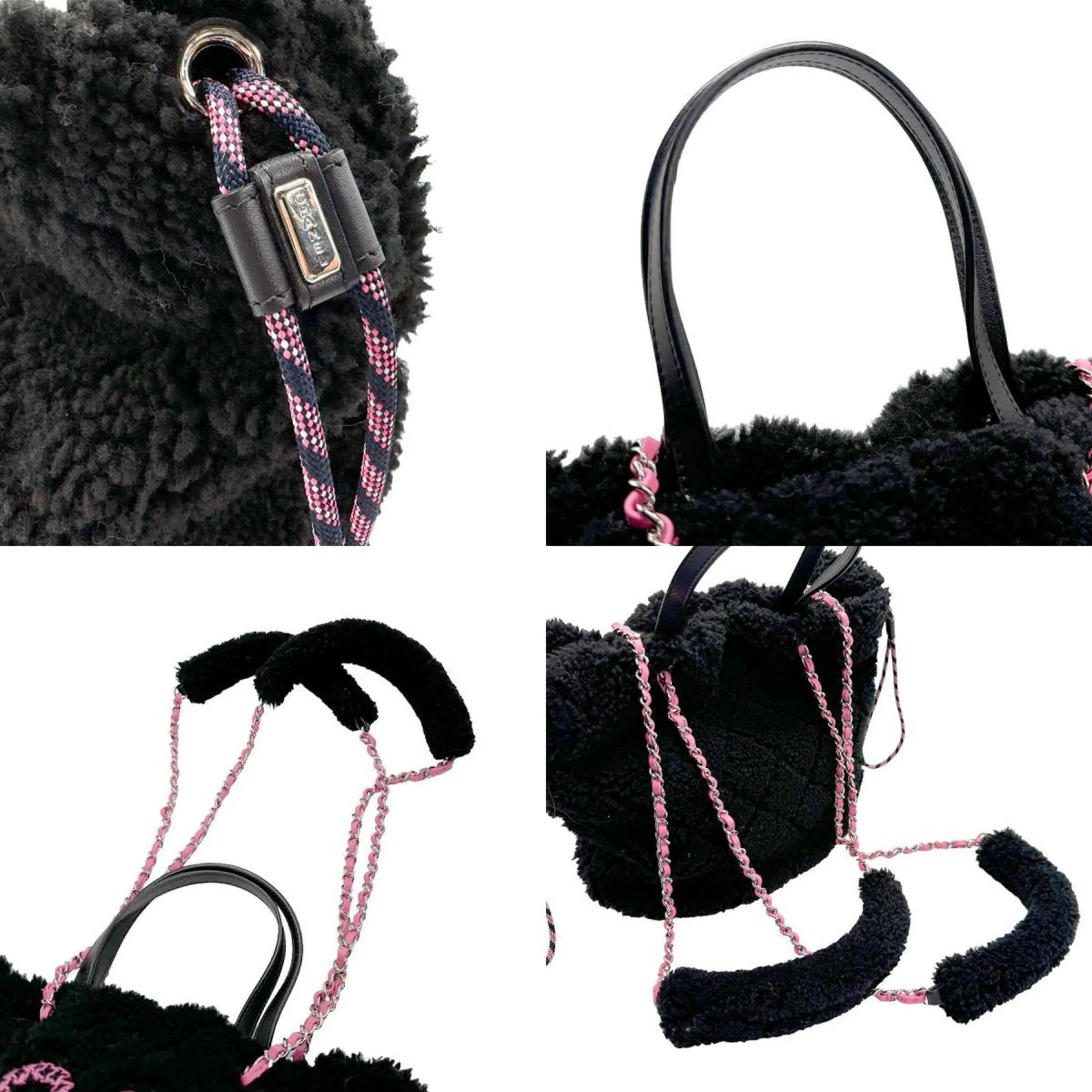 CHANEL Shoulder Bag Handbag Coconage Boa Leather Black x Pink Women's n0040