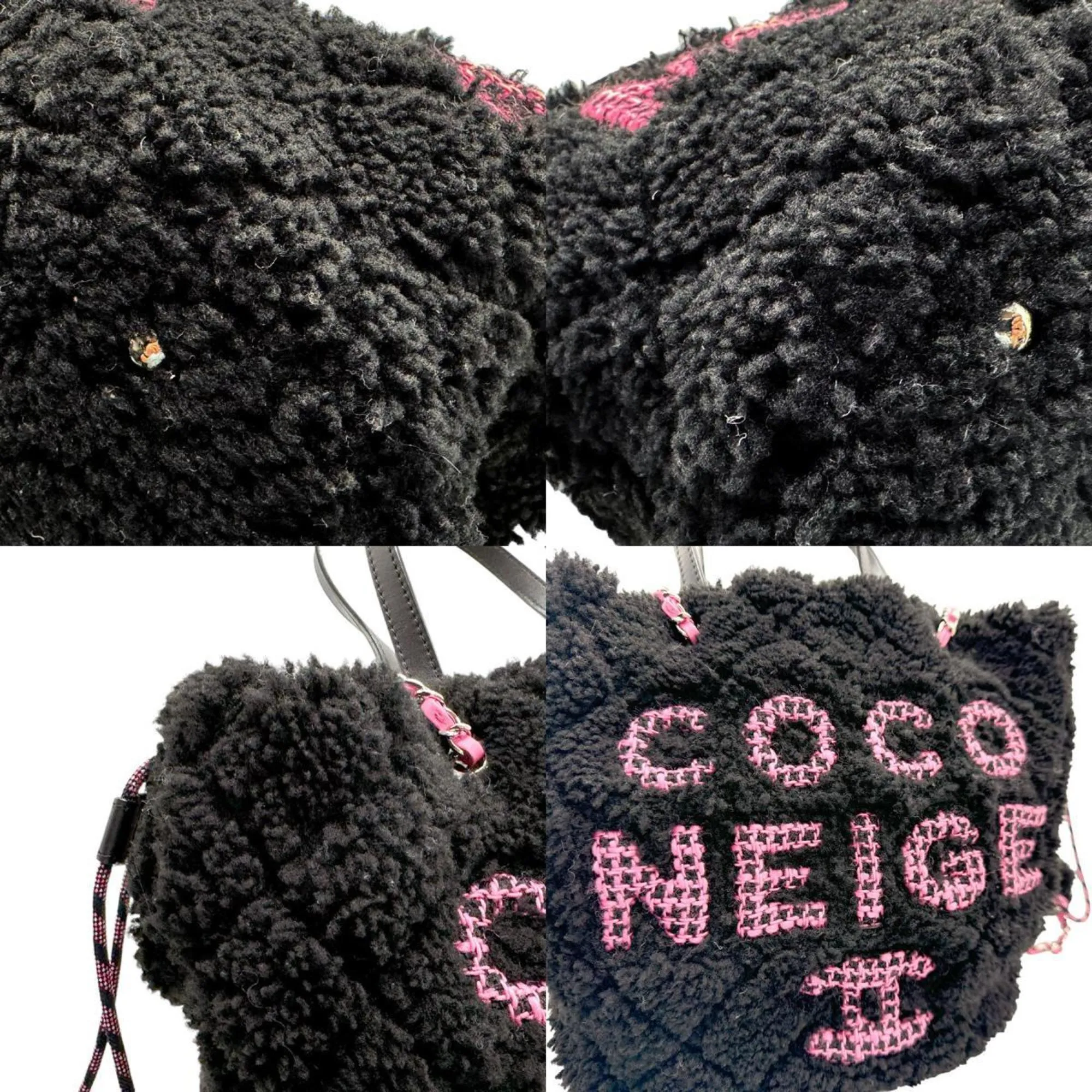 CHANEL Shoulder Bag Handbag Coconage Boa Leather Black x Pink Women's n0040
