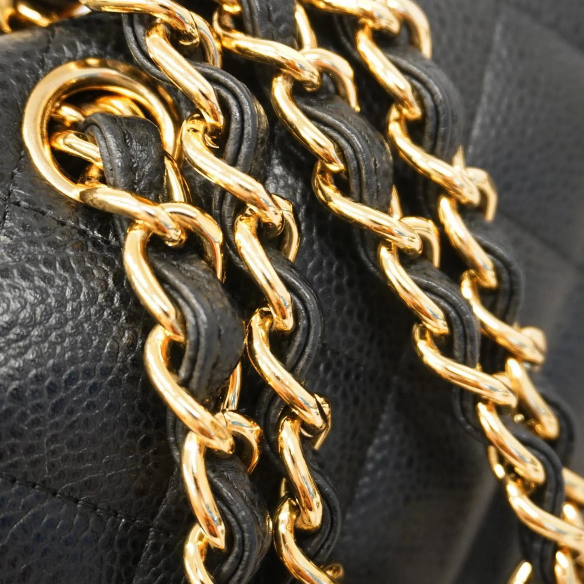 Chanel Shoulder Bag Matelasse Deca W Flap Chain Caviar Skin Black Women's