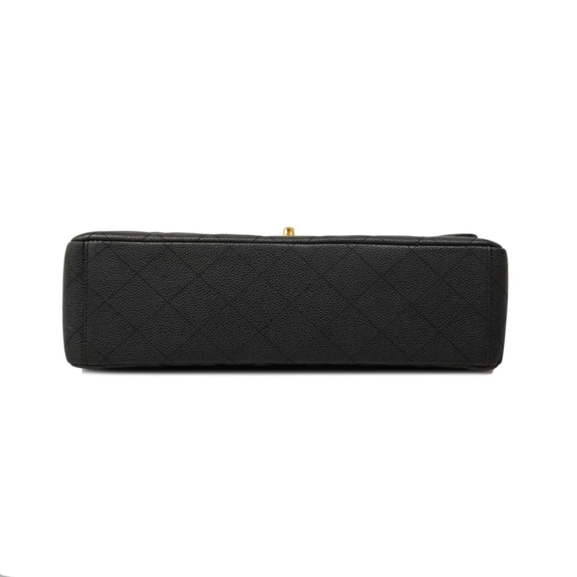 Chanel Shoulder Bag Matelasse Deca W Flap Chain Caviar Skin Black Women's