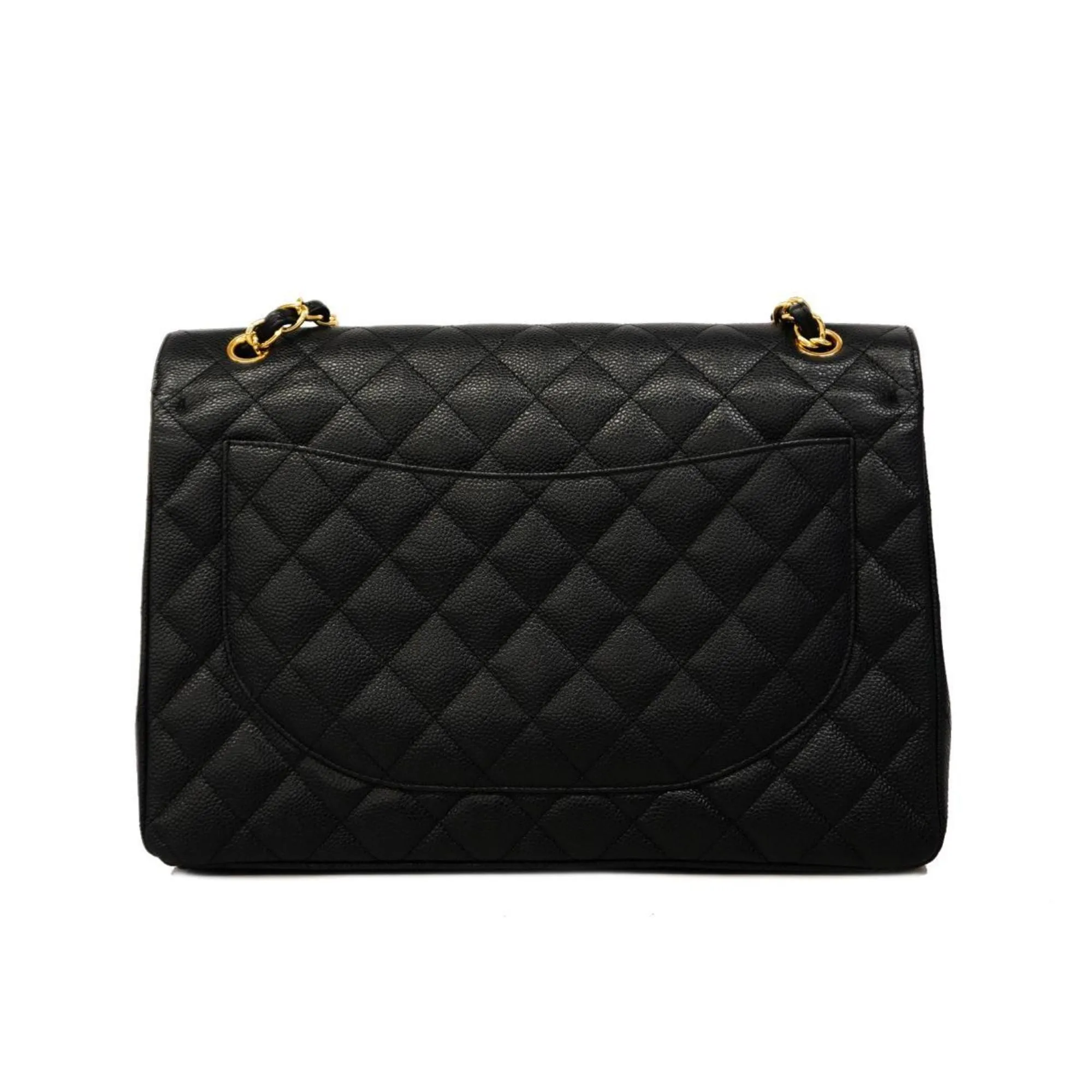 Chanel Shoulder Bag Matelasse Deca W Flap Chain Caviar Skin Black Women's