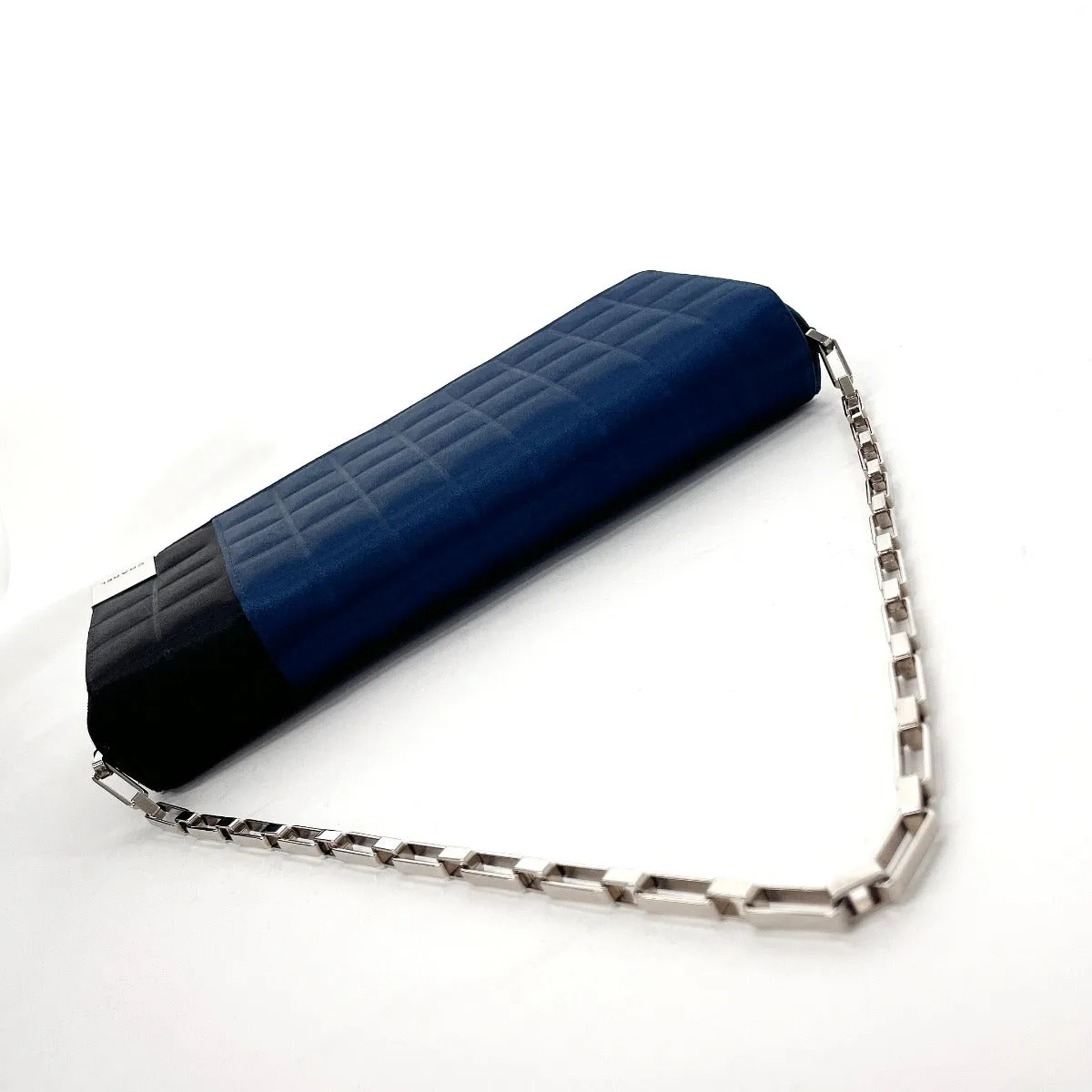 CHANEL Shoulder Bag Satin Navy ChainShoulder Chocolate bar