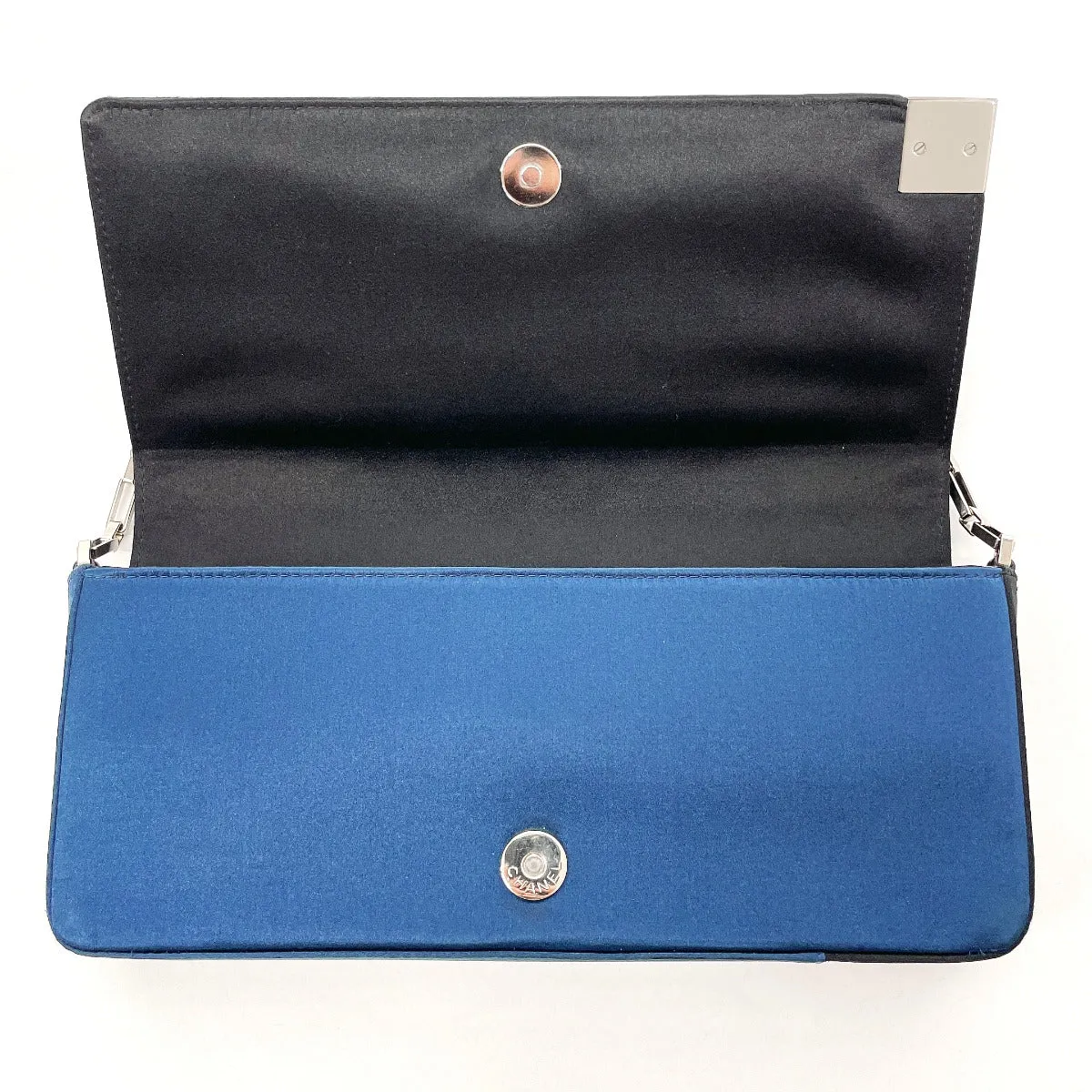 CHANEL Shoulder Bag Satin Navy ChainShoulder Chocolate bar
