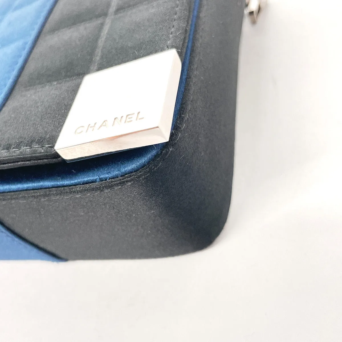 CHANEL Shoulder Bag Satin Navy ChainShoulder Chocolate bar