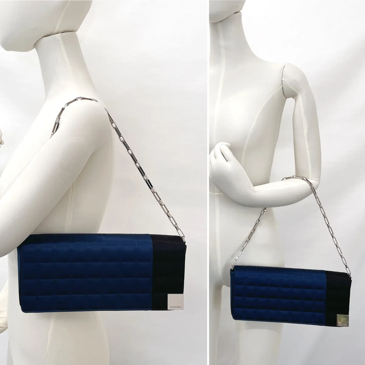 CHANEL Shoulder Bag Satin Navy ChainShoulder Chocolate bar