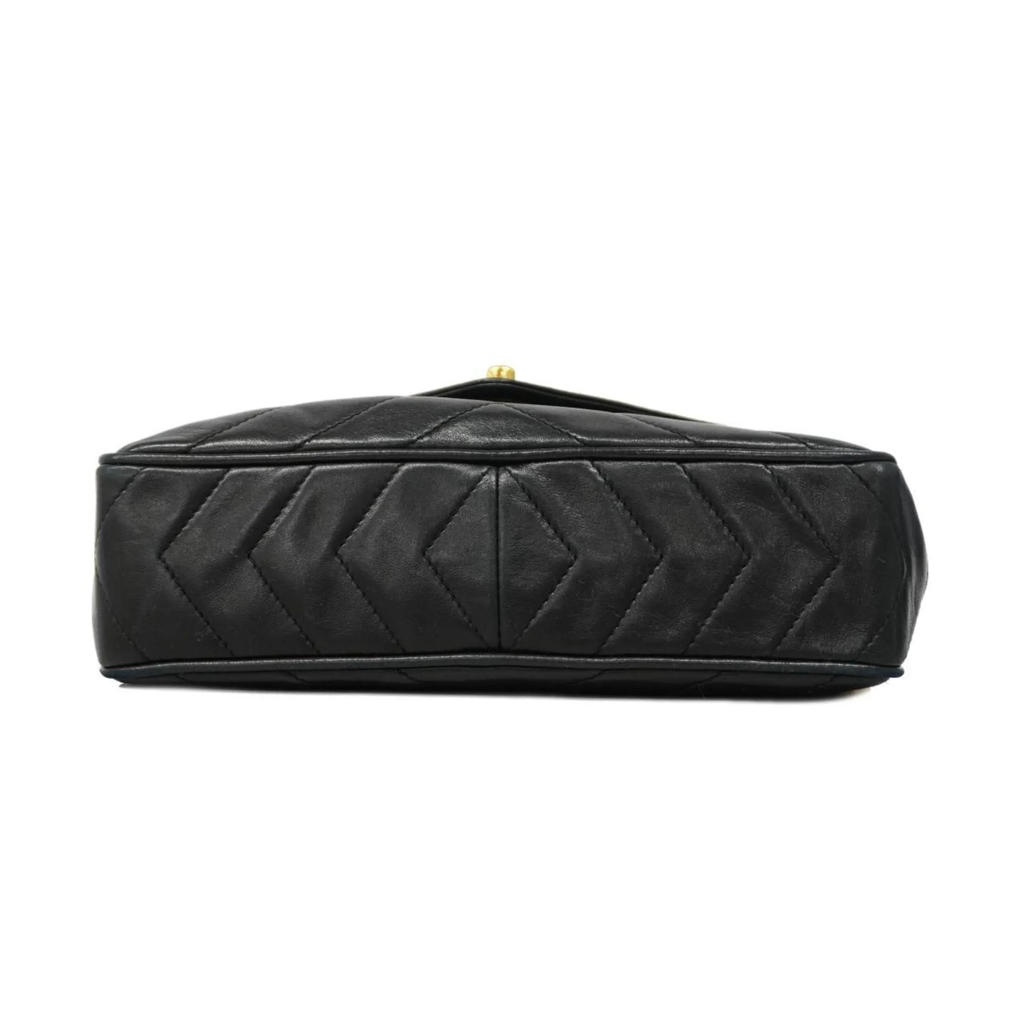 Chanel Shoulder Bag with V-stitching, Lambskin, Black, Women's