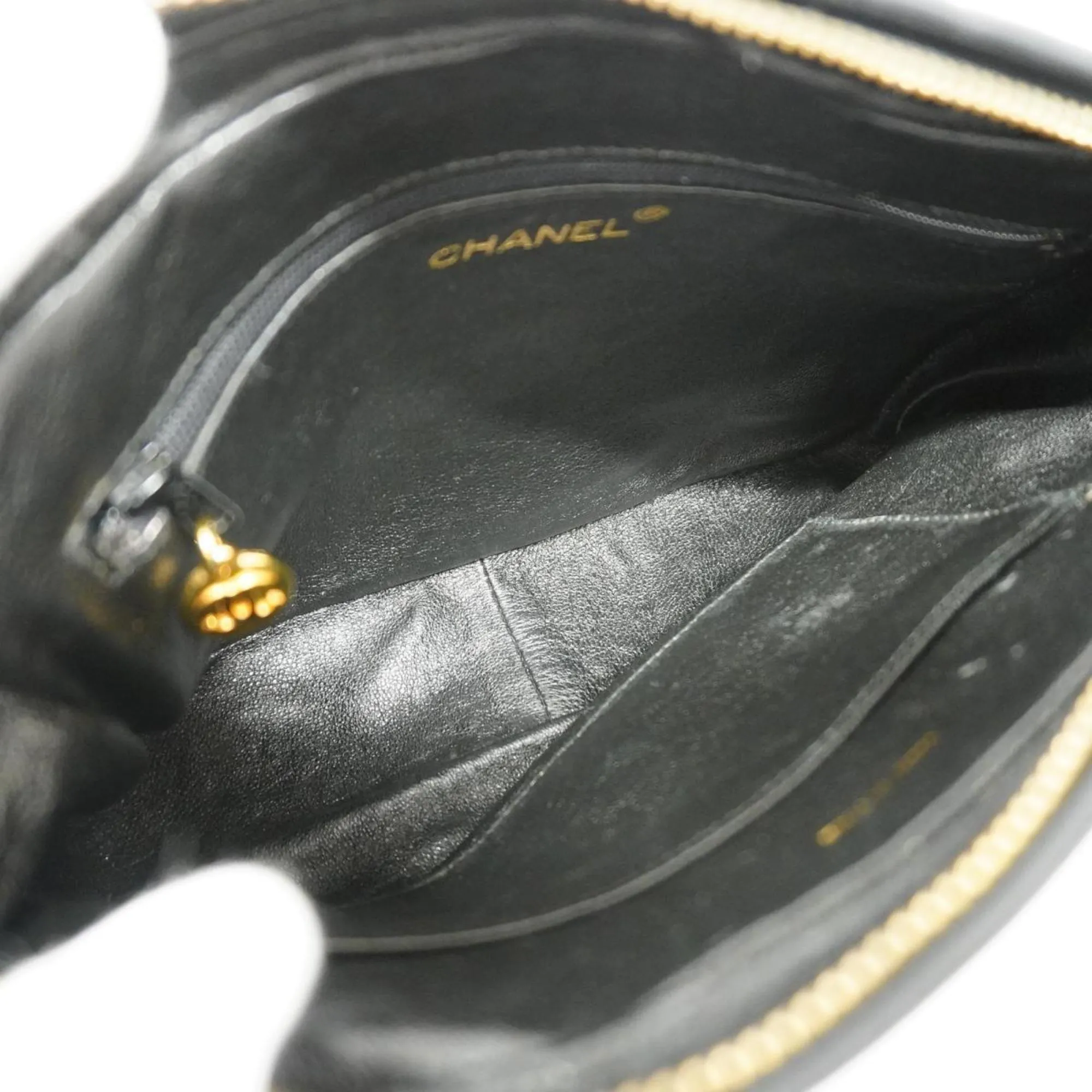 Chanel Shoulder Bag with V-stitching, Lambskin, Black, Women's
