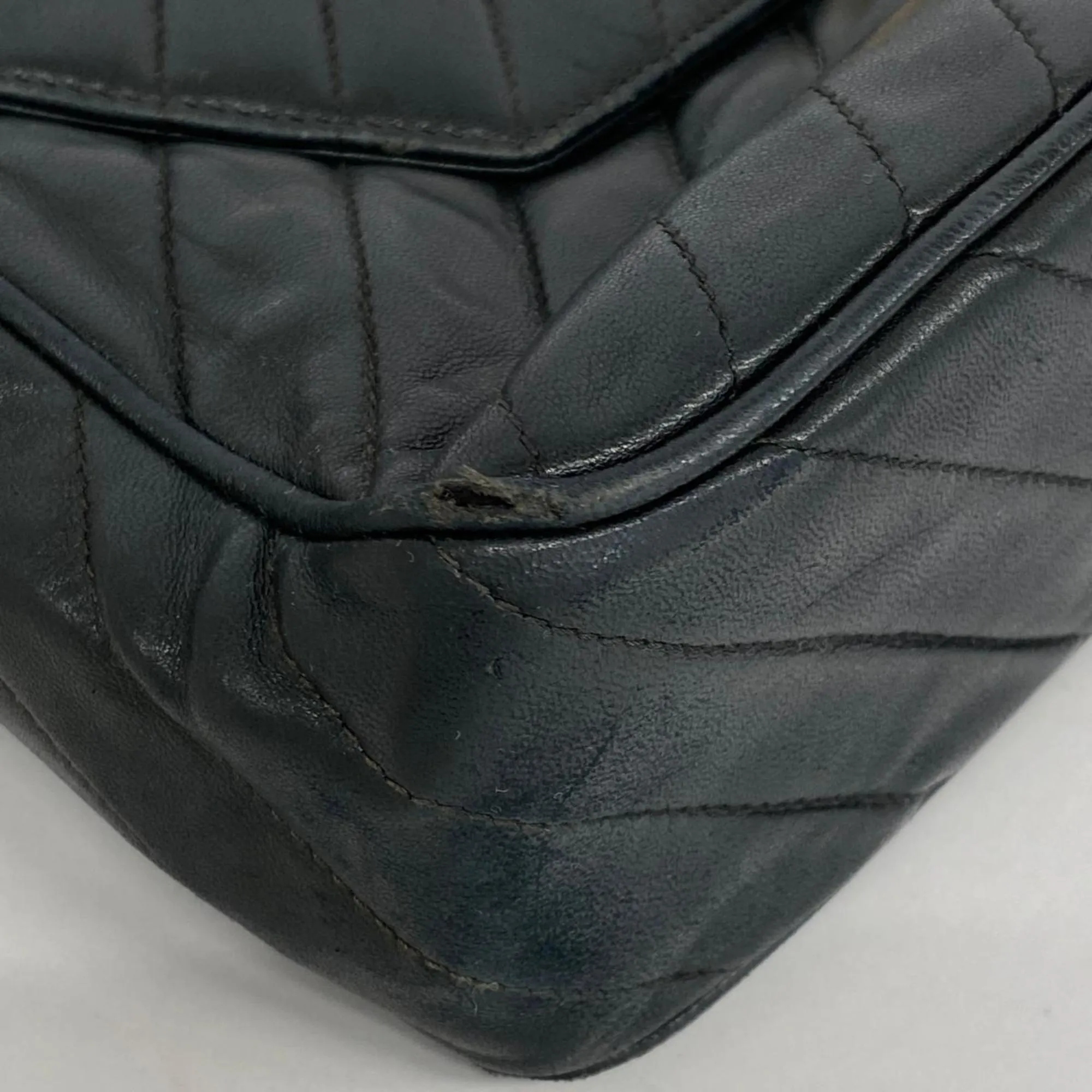 Chanel Shoulder Bag with V-stitching, Lambskin, Black, Women's