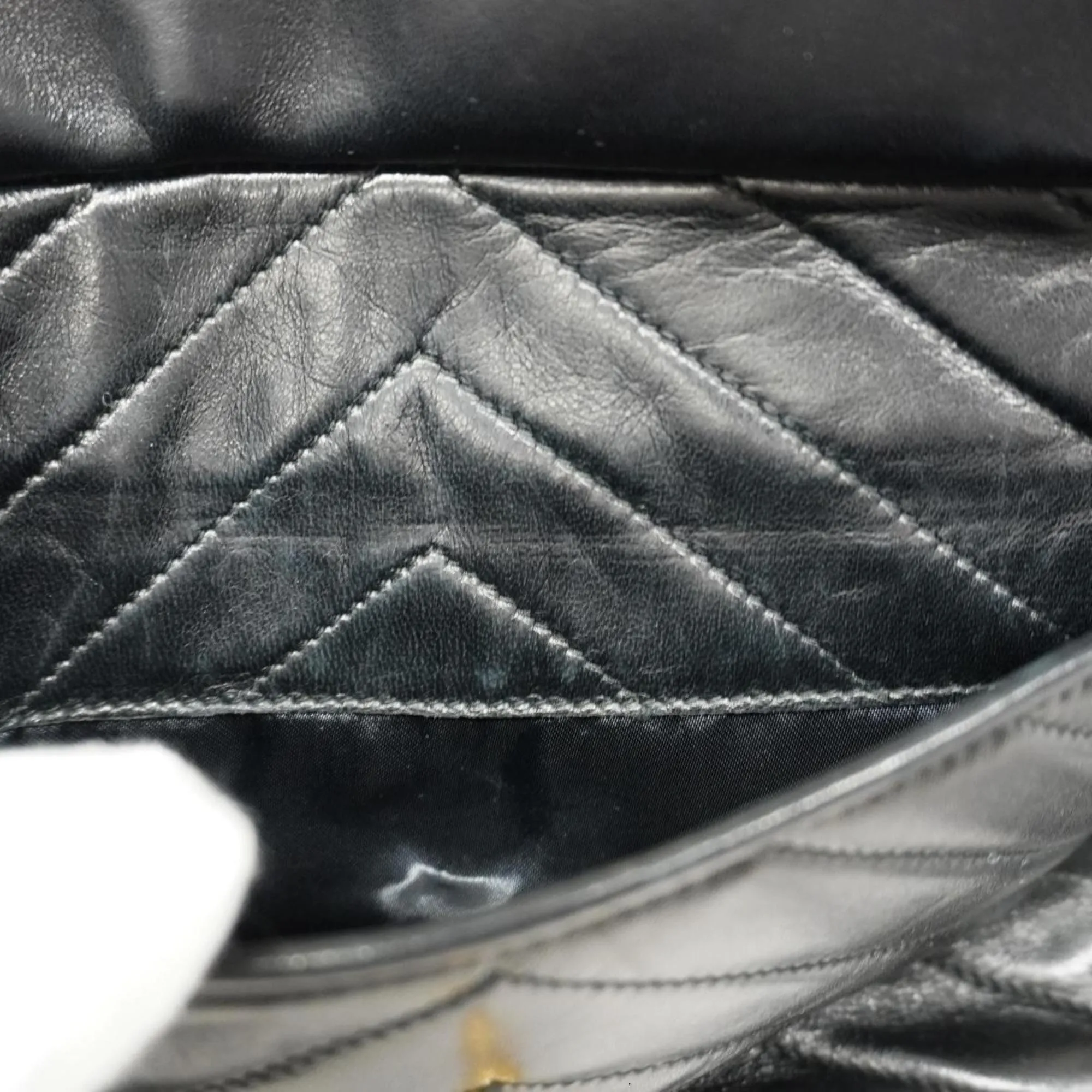 Chanel Shoulder Bag with V-stitching, Lambskin, Black, Women's