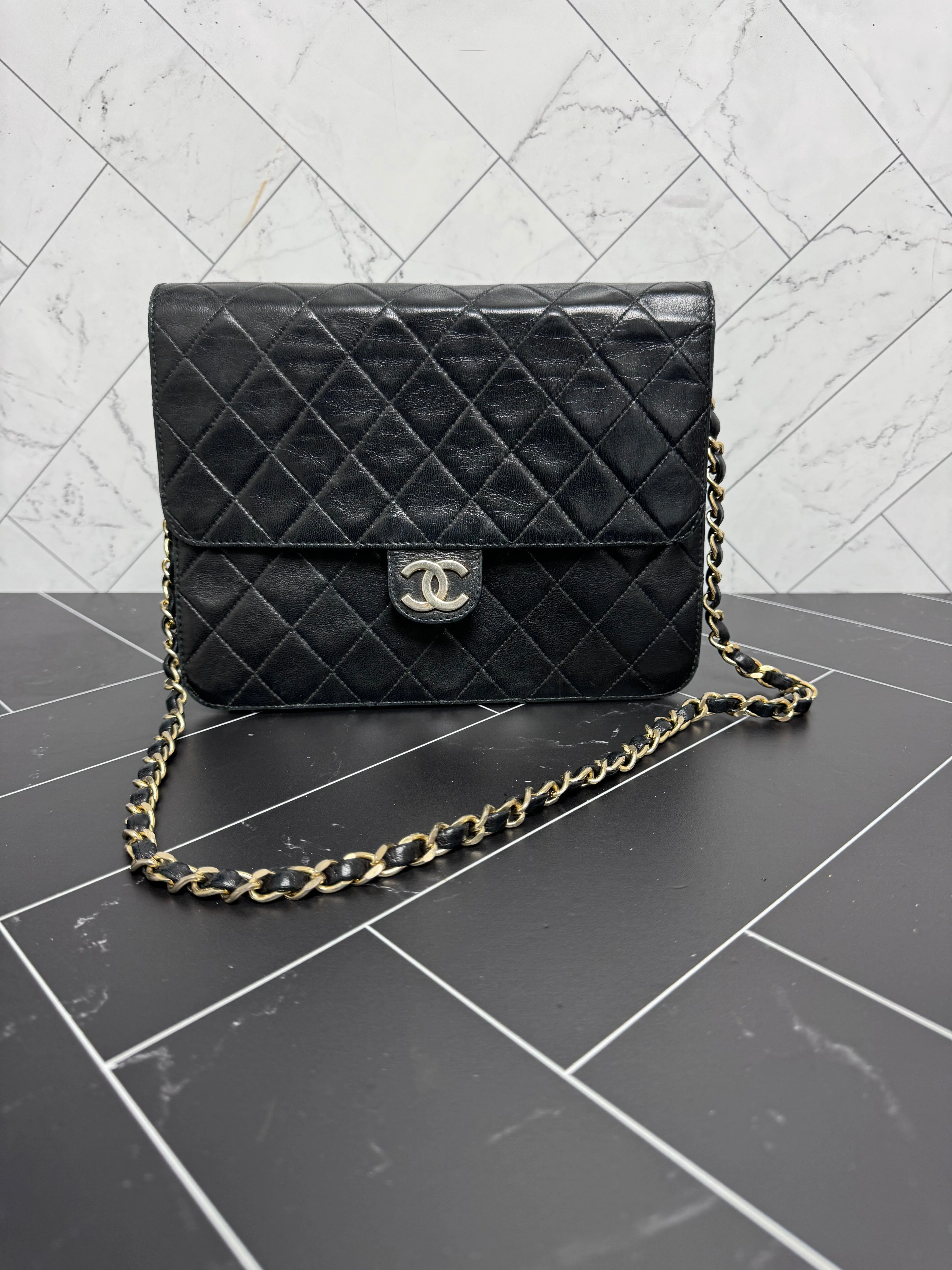 Chanel Vintage Black Quilted Single Flap Shoulder Bag