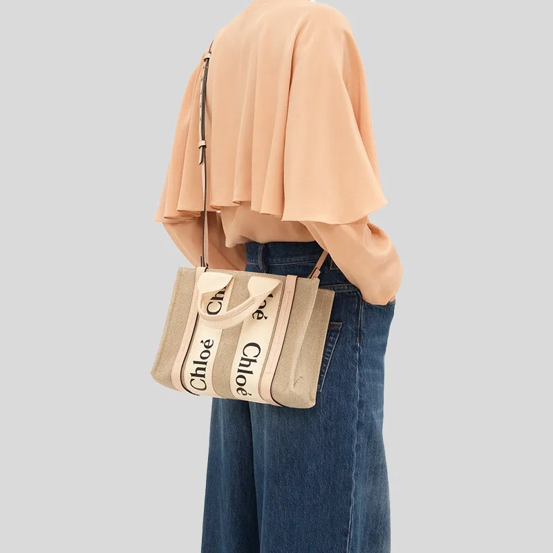 CHLOE Small Woody Tote Bag Cement Pink CHC22AS397I266J5