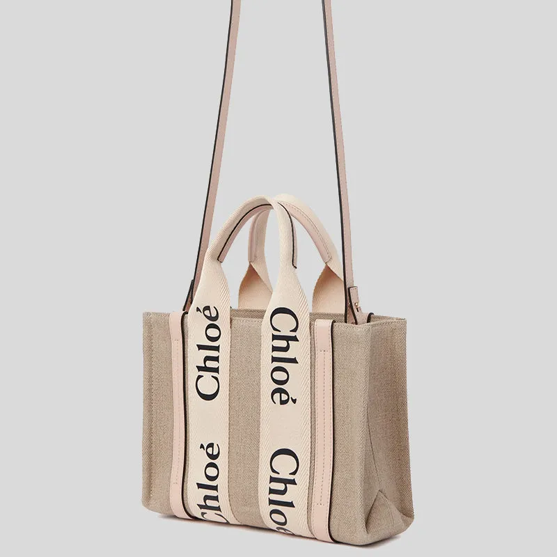 CHLOE Small Woody Tote Bag Cement Pink CHC22AS397I266J5