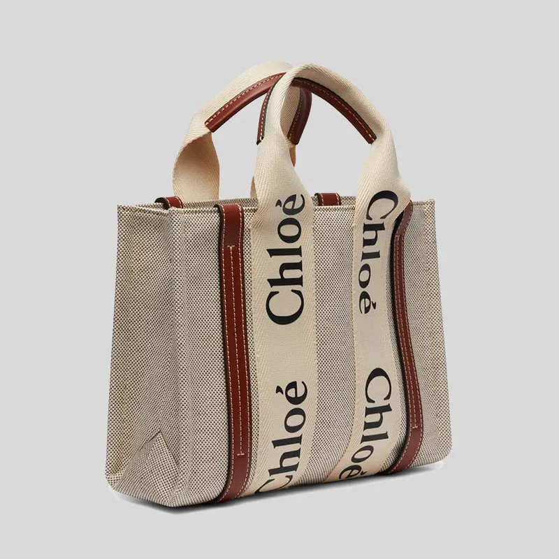 CHLOE Small Woody Tote Bag White Brown CHC22AS397I2690U