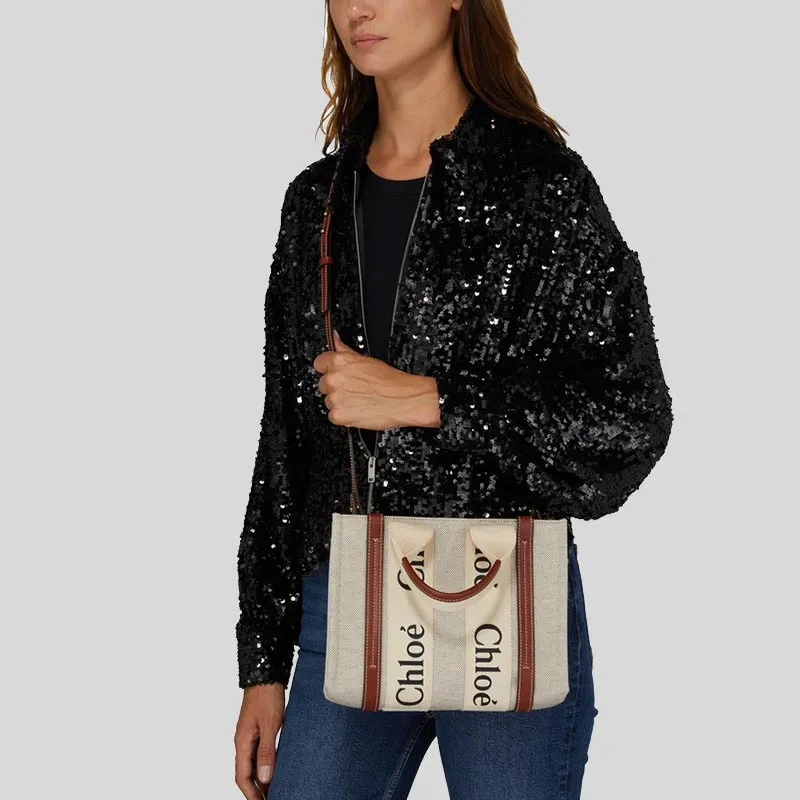 CHLOE Small Woody Tote Bag White Brown CHC22AS397I2690U