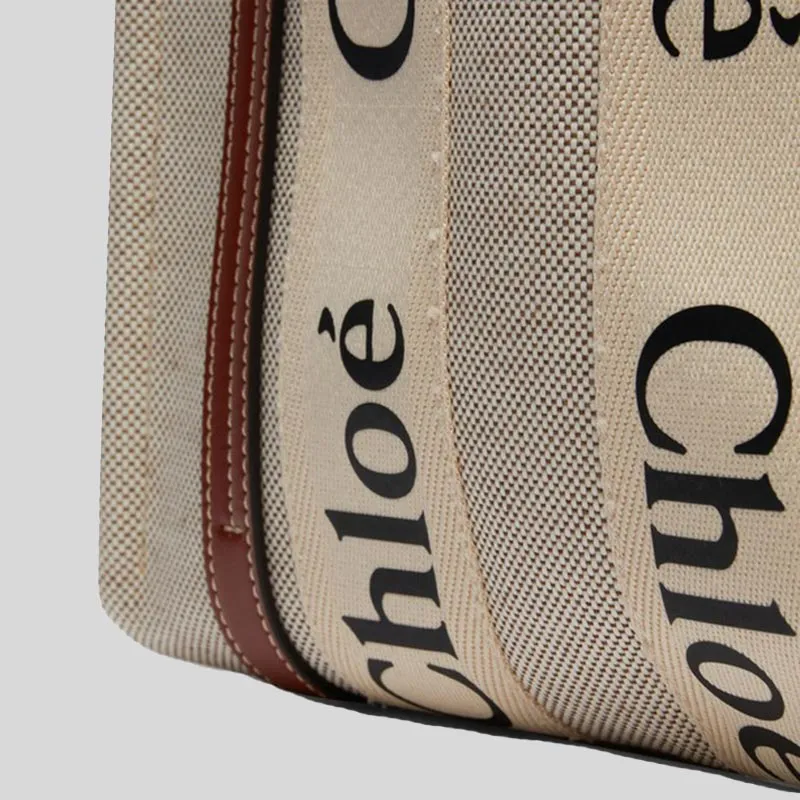 CHLOE Small Woody Tote Bag White Brown CHC22AS397I2690U