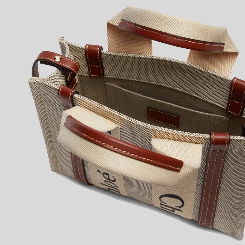 CHLOE Small Woody Tote Bag White Brown CHC22AS397I2690U