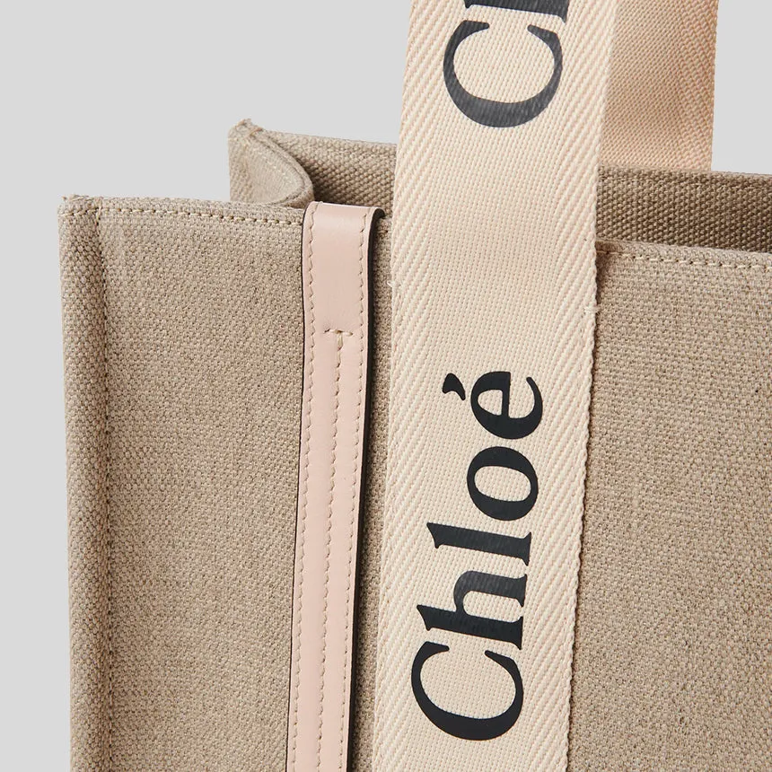 CHLOE Woody Medium Tote Bag Cement Pink CHC22AS383I266J5