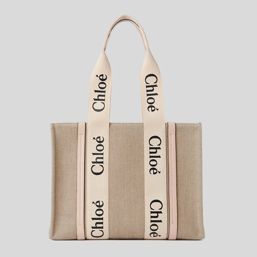 CHLOE Woody Medium Tote Bag Cement Pink CHC22AS383I266J5