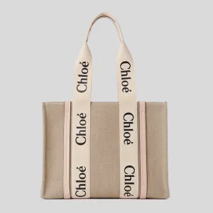 CHLOE Woody Medium Tote Bag Cement Pink CHC22AS383I266J5