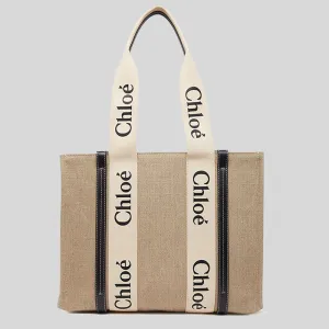 CHLOE Woody Medium Tote Bag White Blue CHC22AS383I2691J