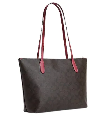 Coach Zip Top Tote In Signature Canvas With Horse And Sleigh