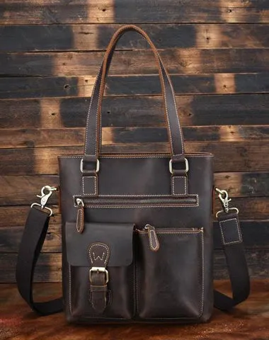 Cool Black Coffee Leather Tote Work Bag Handbag Briefcase Shoulder Bag For Men