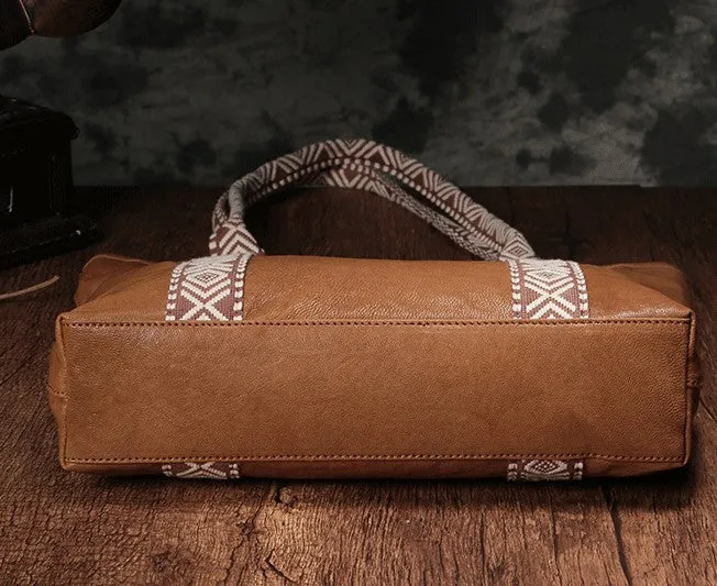 Country Style Black Leather Tote Bag Shopper Bag Brown Tote Purse For Women