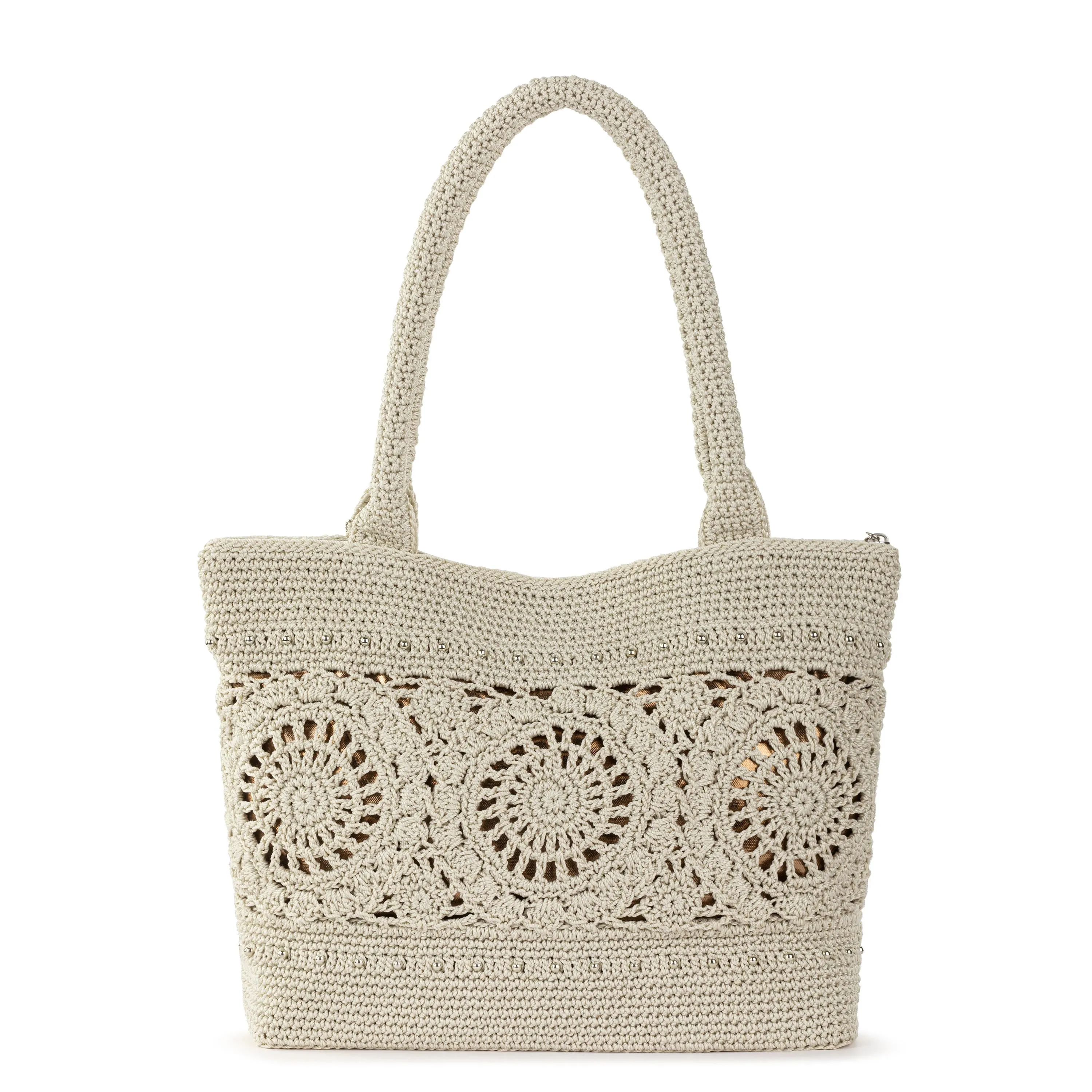 Crafted Classic Carryall - Hand Crochet - Natural Medallion