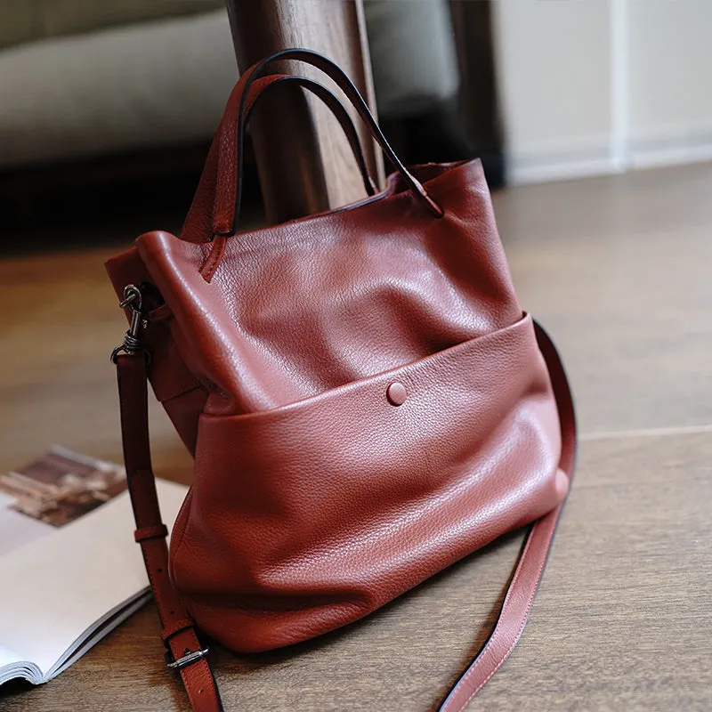 Cute Black Leather Bucket Tote Shoulder Bag Women Barrel Tote Handbag for Women