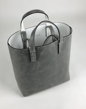 Cute Womens Gray&White Leather Shoulder Tote Bag Best Tote Handbag Shopper Bag Purse for Ladies